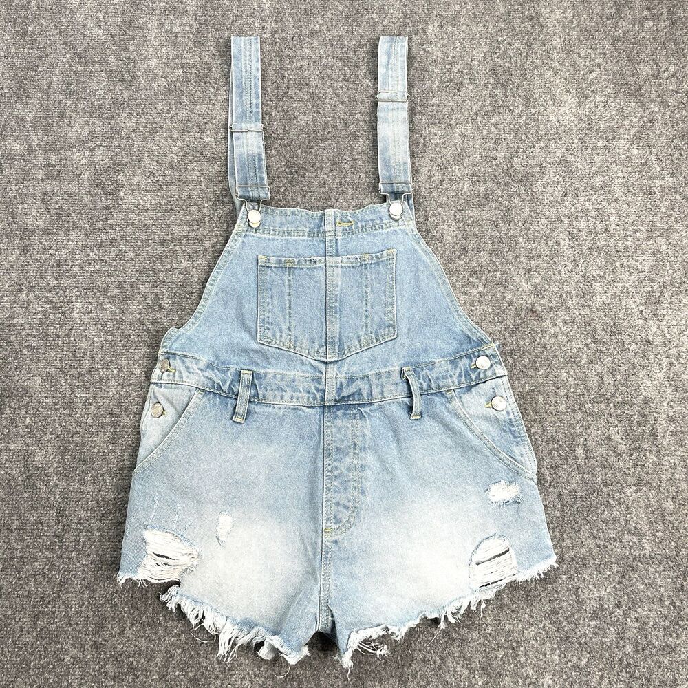 Free People We The Free Denim Shortalls Overall Shorts Womens Size 26 Distressed